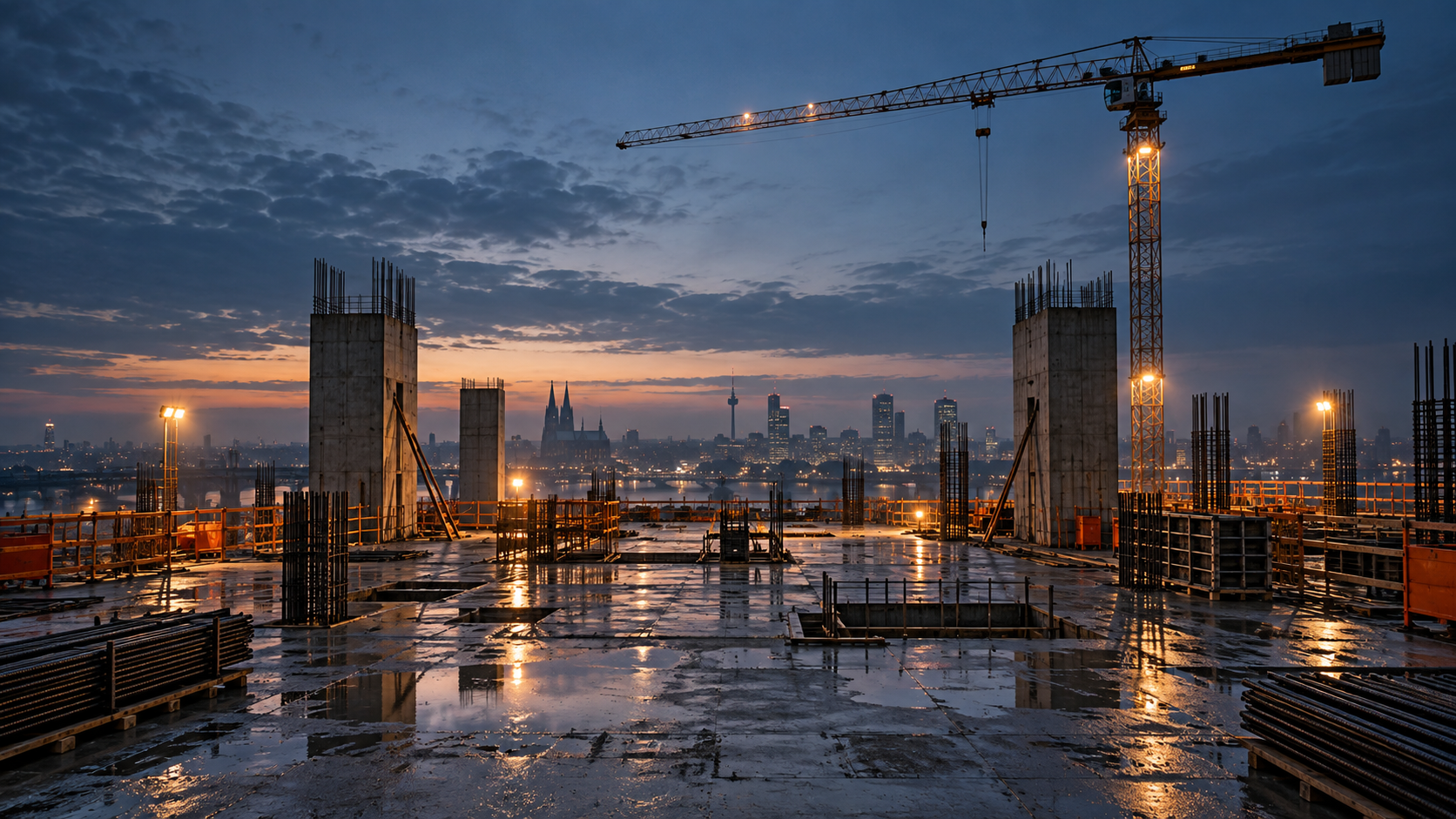 Illustration of a concrete building under construction